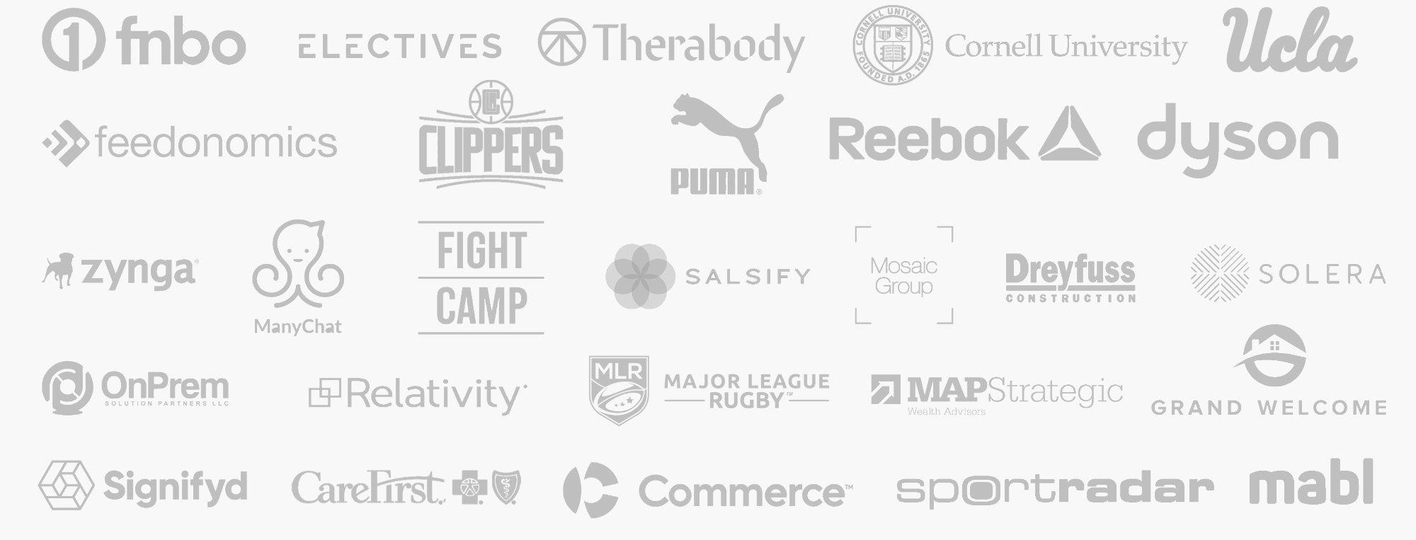Trusted by leading organizations including UCLA, Cornell, Electives, Therabody, FNBO, Puma, Reebok, Dyson, LA Clippers, Zynga, and more